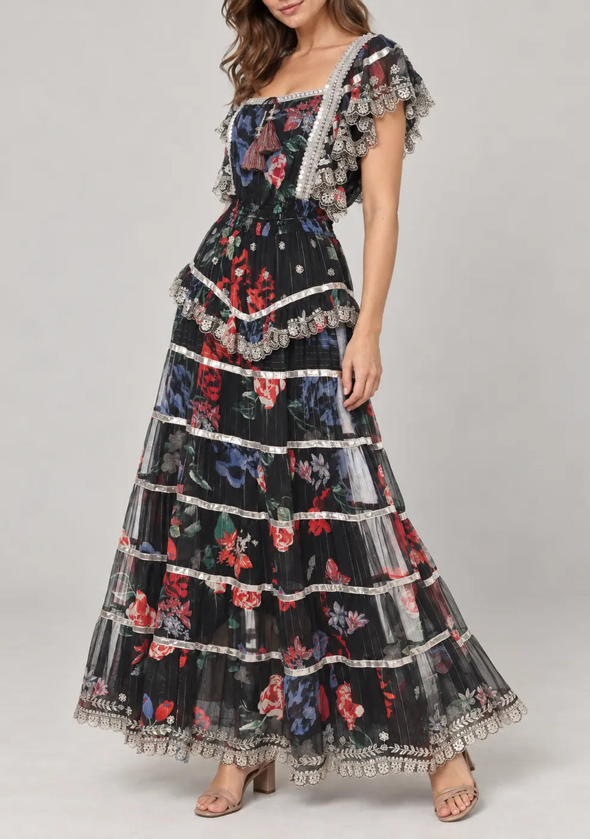 ibBan Floral Cotton Georgette Long Dress - Kausar