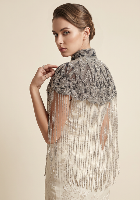 ibBan Silver & Gold Beaded Net Neck Party Cape - Lulwa