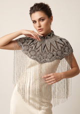 ibBan Silver & Gold Beaded Net Neck Party Cape - Lulwa