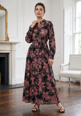 ibBan Cotton Silk Printed Long Dress -Azliya