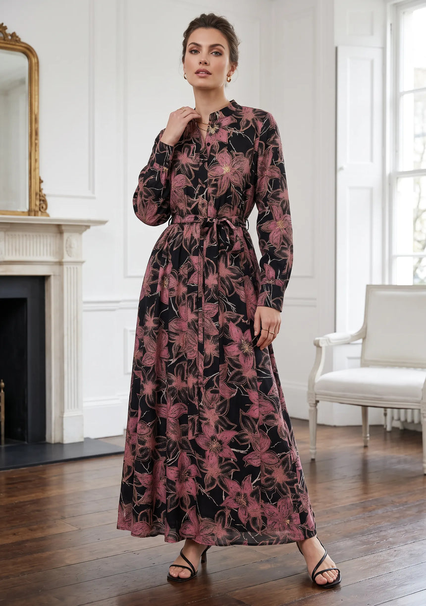 ibBan Cotton Silk Printed Long Dress -Azliya