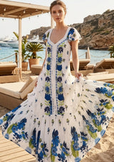 Vestido Maxi de Algodón con Cuello Drapeado para Mujer - Naira