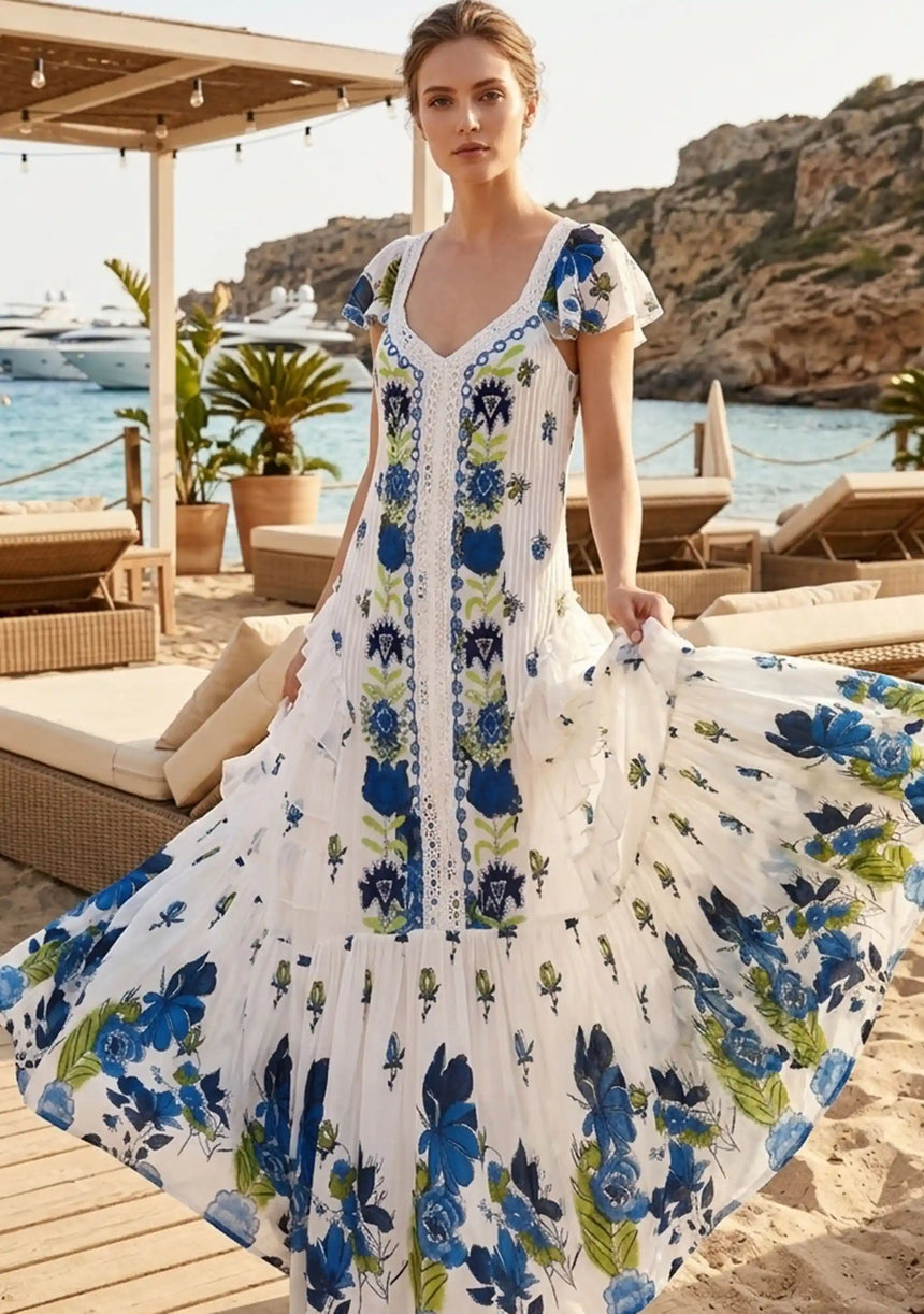 Vestido Maxi de Algodón con Cuello Drapeado para Mujer - Naira