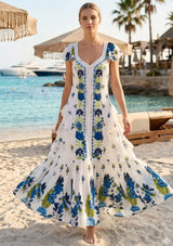 Vestido Maxi de Algodón con Cuello Drapeado para Mujer - Naira