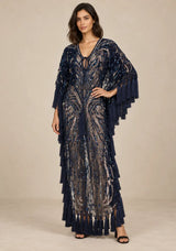 Women’s Kaftan Dress with Hand Beadwork & Tassel Fringe -Emlia