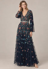 ibBan Women’s  Long Dress with Hand Embroidery - Aabish