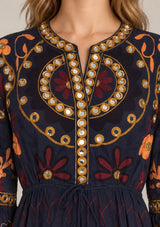 ibBan Embroidered Cotton Long Tunic with Tassel Tie - Hami