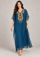 ibBan Women’s Hand Embroidered Georgette Kaftan Dress -Zarnish