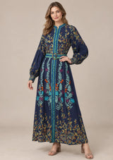 ibBan Cotton Long Dress with Contrast Waist Belt -Minja