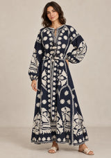 ibBan Floral Print Cotton Maxi Dress with Tassel Tie - Ayat