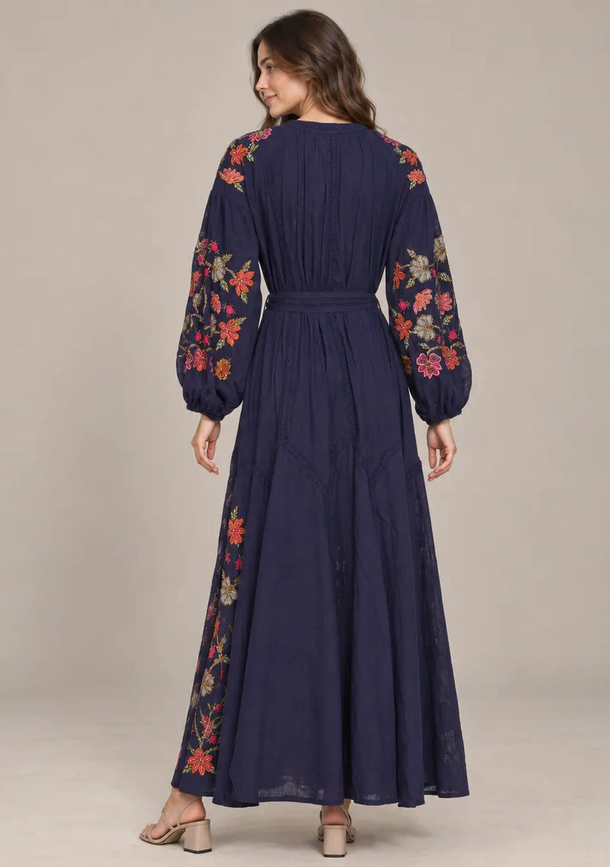 ibBan Floral Embroidered Maxi Dress with Tassel - Ravila