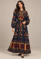 ibBanEmbroidered Cotton Maxi Dress with Tassel Tie - Hami