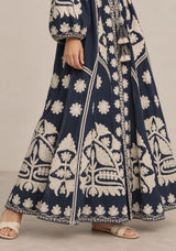 ibBan Floral Print Cotton Maxi Dress with Tassel Tie - Ayat