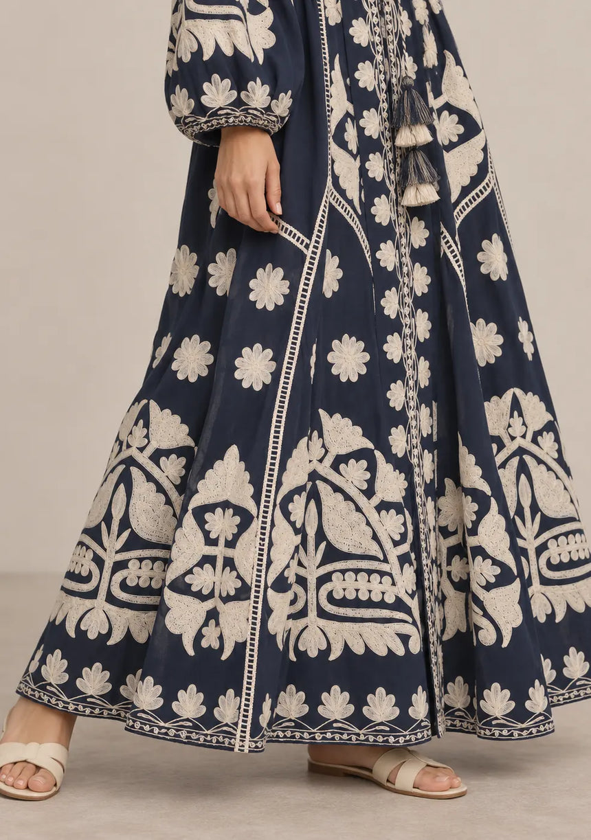 ibBan Floral Print Cotton Maxi Dress with Tassel Tie - Ayat