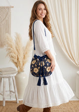 ibBan Floral Embellished Canvas Bucket Bag - Johri