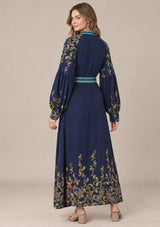 ibBan Cotton Long Dress with Contrast Waist Belt -Minja
