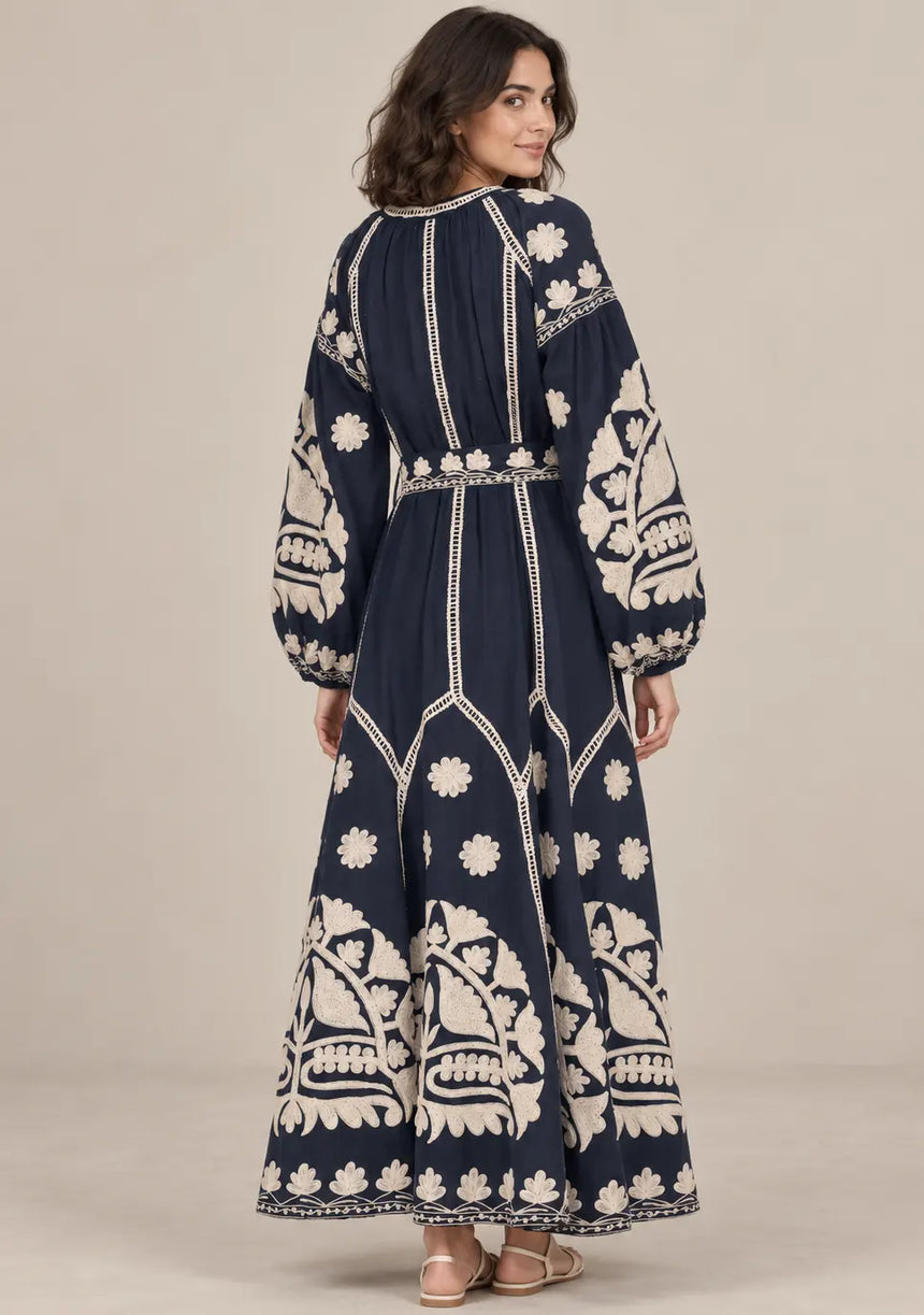 ibBan Floral Print Cotton Maxi Dress with Tassel Tie - Ayat