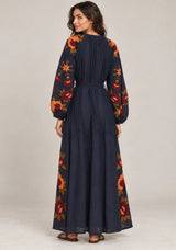 ibBan Floral Embroidered Cotton Maxi Dress with Tassel Tie - Gypsy