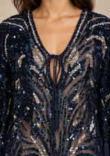 Women’s Kaftan Dress with Hand Beadwork & Tassel Fringe -Emlia