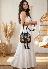 ibBan Floral Embellished Canvas Bucket Bag - Johri