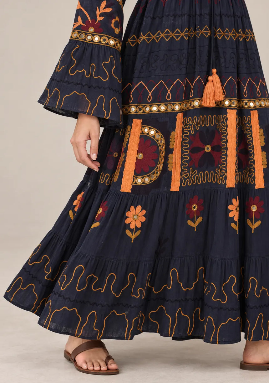 ibBan Embroidered Cotton Long Tunic with Tassel Tie - Hami