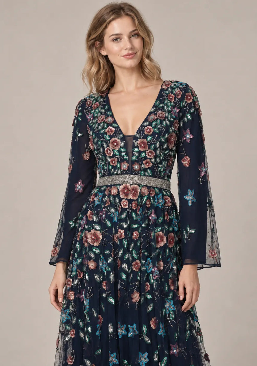 ibBan Women’s  Long Dress with Hand Embroidery - Aabish