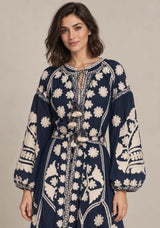 ibBan Floral Print Cotton Maxi Dress with Tassel Tie - Ayat