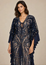 Women’s Kaftan Dress with Hand Beadwork & Tassel Fringe -Emlia