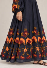 ibBan Floral Embroidered Cotton Maxi Dress with Tassel Tie - Gypsy