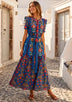 ibBan Hand-Embroidered Cotton Long Dress with Elephant Print - Yamna