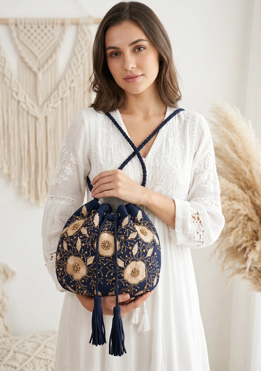 ibBan Floral Embellished Canvas Bucket Bag - Johri