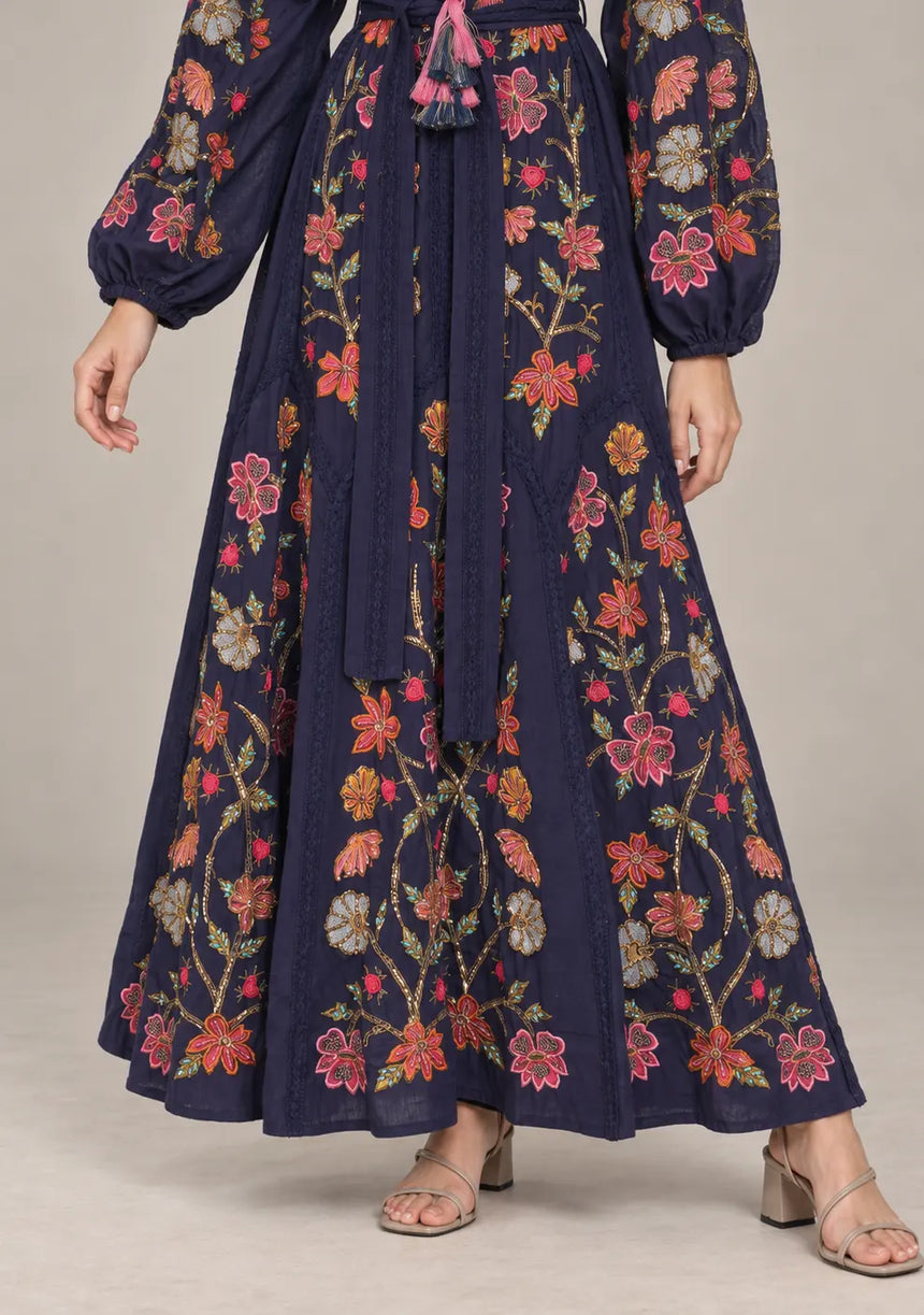 ibBan Floral Embroidered Maxi Dress with Tassel - Ravila