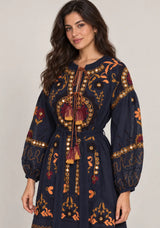 ibBanEmbroidered Cotton Maxi Dress with Tassel Tie - Hami