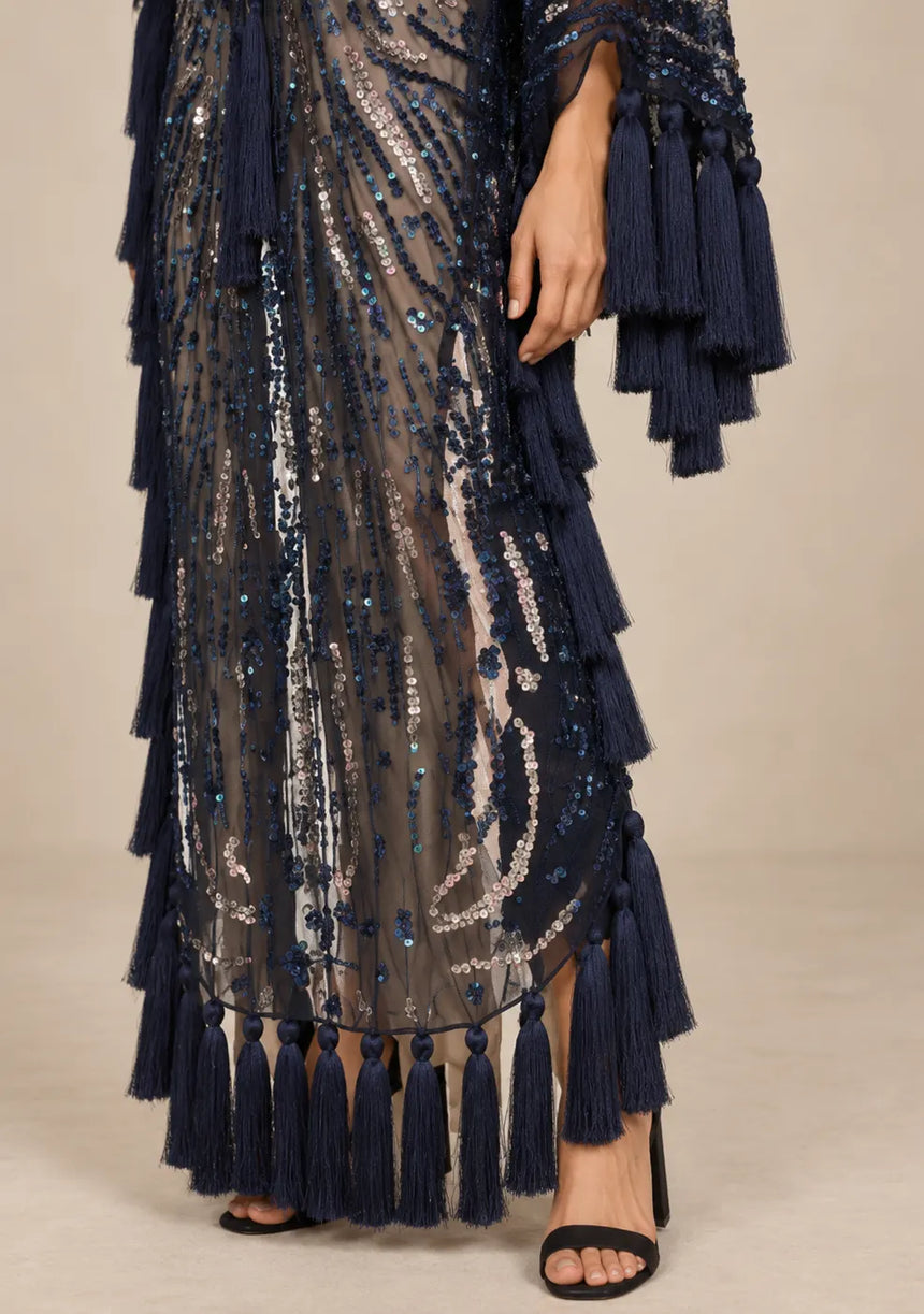 Women’s Kaftan Dress with Hand Beadwork & Tassel Fringe -Emlia