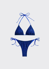 Women's Beige Printed Bikini Set Adjustable Strap - Indigo