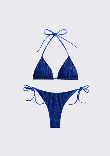 Conjunto de bikini estampado beige para mujer con tirantes ajustables - Índigo