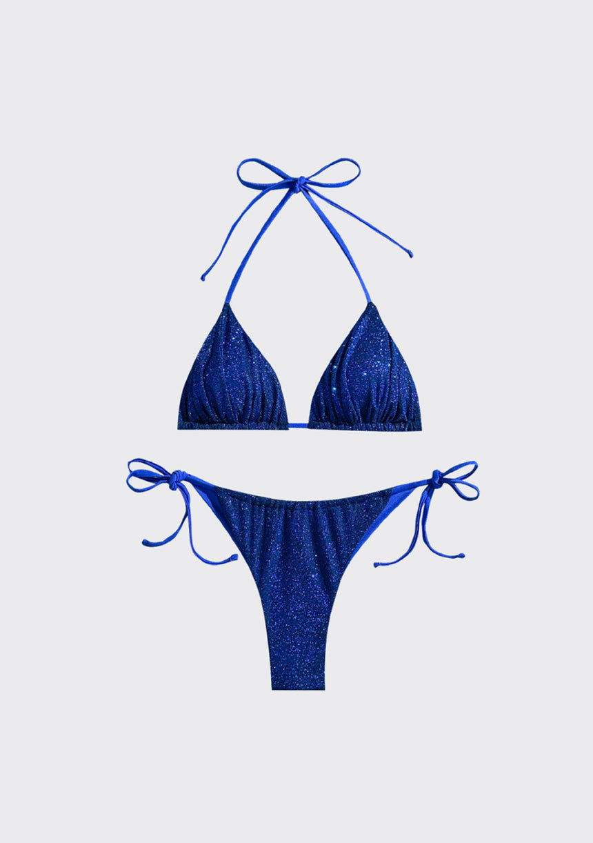 Women's Beige Printed Bikini Set Adjustable Strap - Indigo
