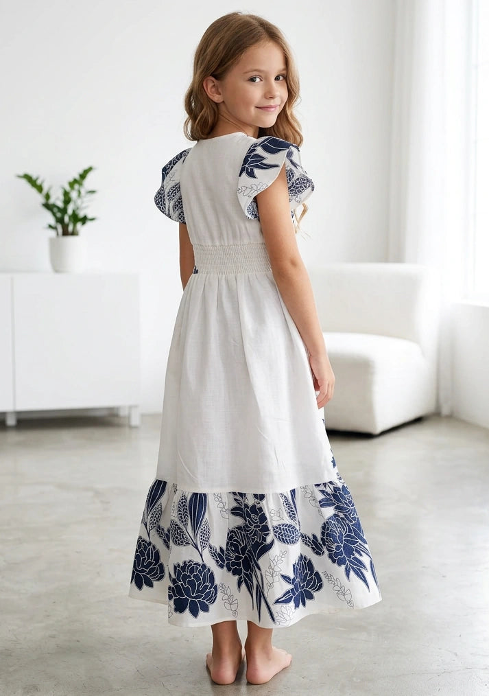 Girls' Printed Cotton dress V-Neck - Yamira