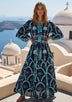 ibBan Hand-Embroidered Cotton Long Dress with Palm Print - Nashwa