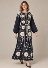 ibBan Floral Embroidered Cotton Long Dress - Johri