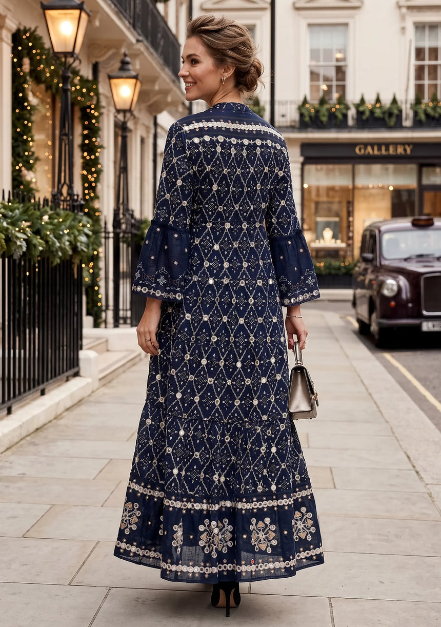 ibBan Hand Embroidered Winter Tunic Dress | Luxury Bohemian Elegance - Melida