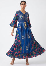 ibBan Floral Cotton Maxi Dress with Bell Sleeves - Jumani