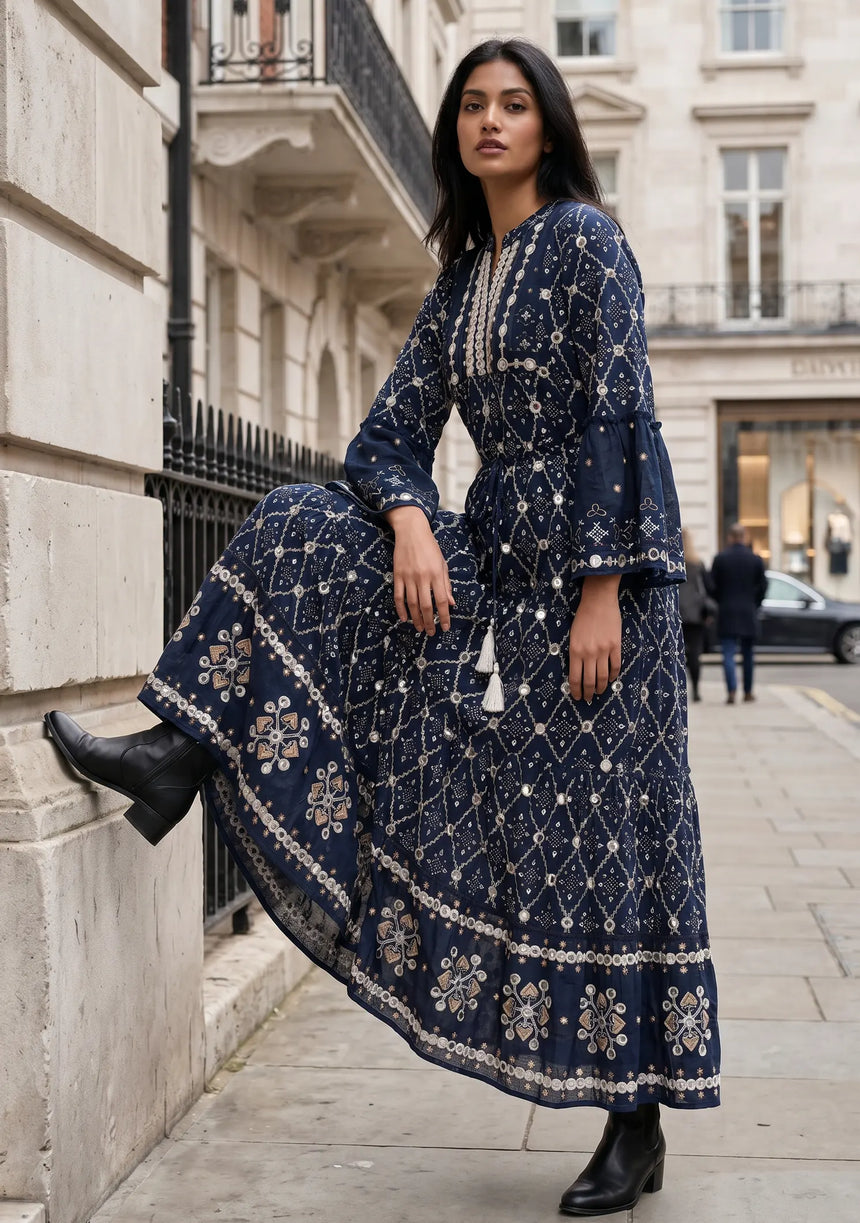 ibBan Hand Embroidered Winter Tunic Dress | Luxury Bohemian Elegance - Melida