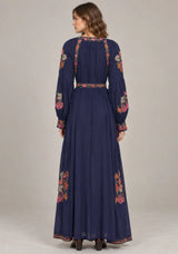 ibBan Floral Cotton Long Dress wint Hand Embroidery - Zayra