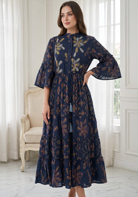 ibBan Cotton Schiffli Embroidered Long Tunic Dress - Brsa
