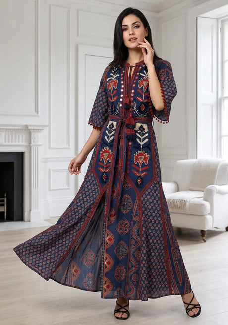 ibBan Women’s Printed Cotton  Long Dress One Size -Shyana