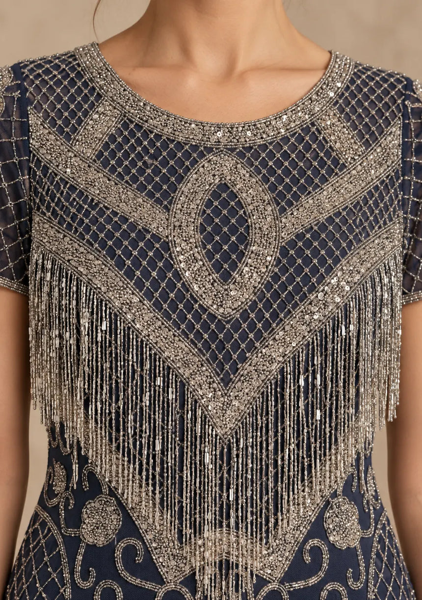ibBan Party Midi Dress with Hand Beadwork & Fringe - Darya