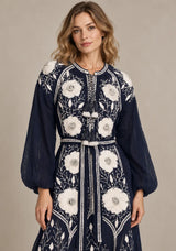 ibBan Floral Embroidered Cotton Long Dress - Johri