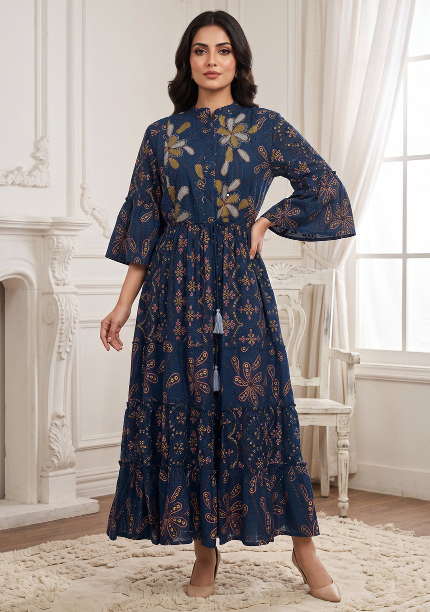 ibBan Cotton Schiffli Embroidered Long Tunic Dress - Brsa