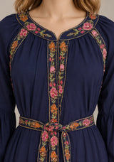 ibBan Floral Cotton Long Dress wint Hand Embroidery - Zayra